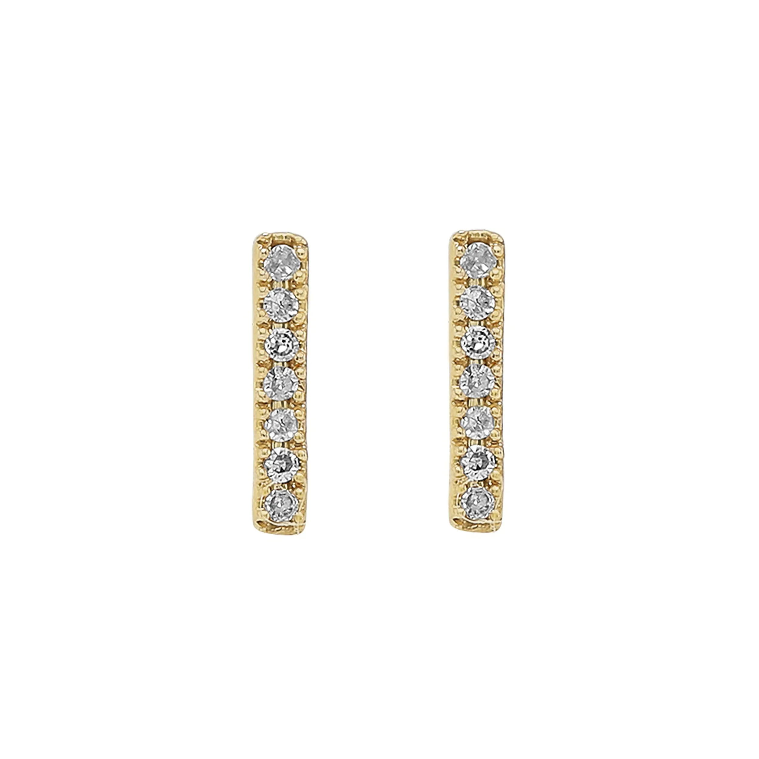 0.03ct Round Diamonds in 14k Gold Trendy Bar Stud Earrings