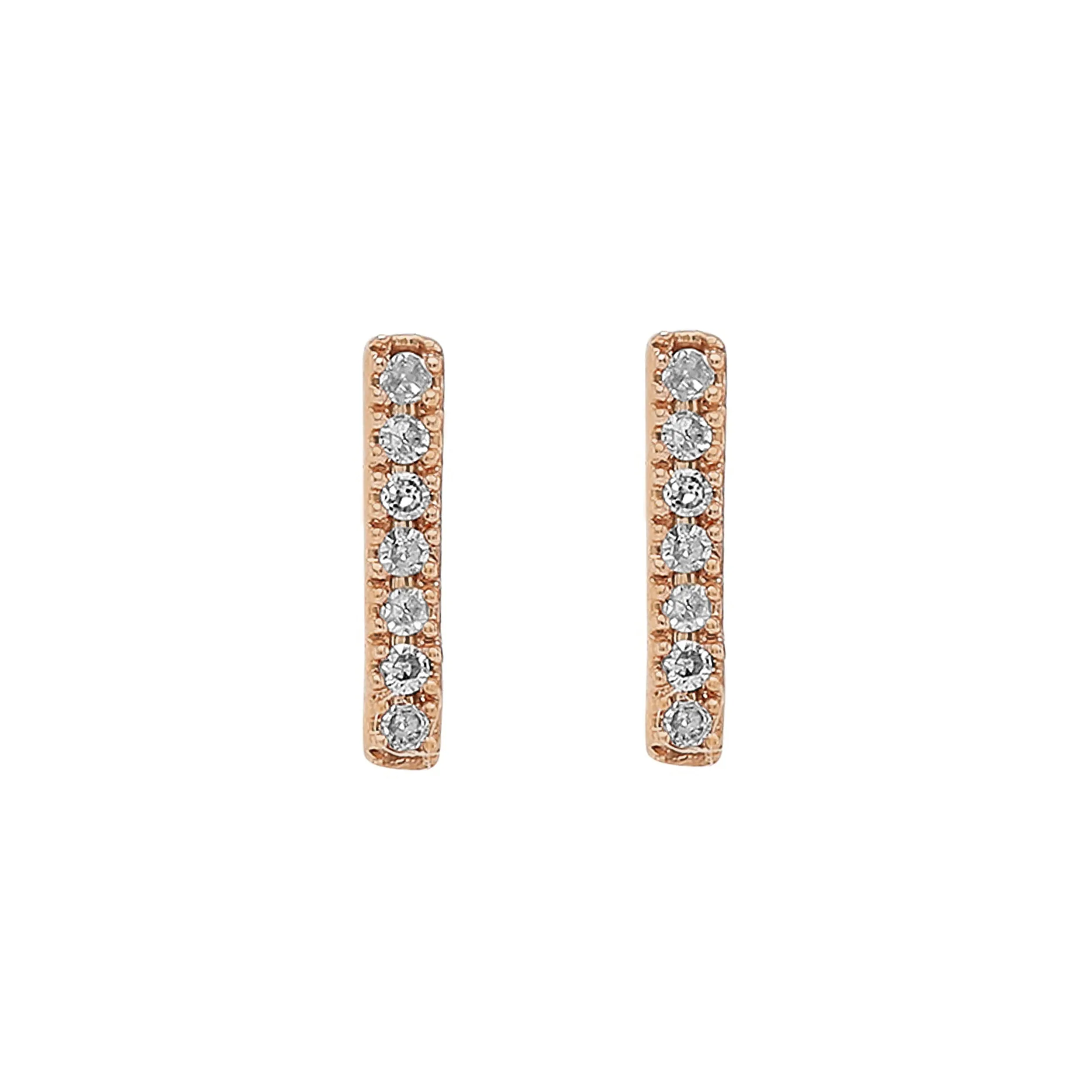 0.03ct Round Diamonds in 14k Gold Trendy Bar Stud Earrings