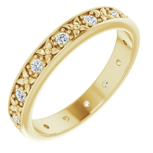 0.28 ct. Round Diamond Eternity Band Floral Design Ring