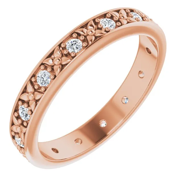 0.28 ct. Round Diamond Eternity Band Floral Design Ring