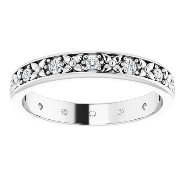0.28 ct. Round Diamond Eternity Band Floral Design Ring