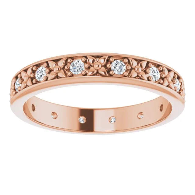 0.28 ct. Round Diamond Eternity Band Floral Design Ring