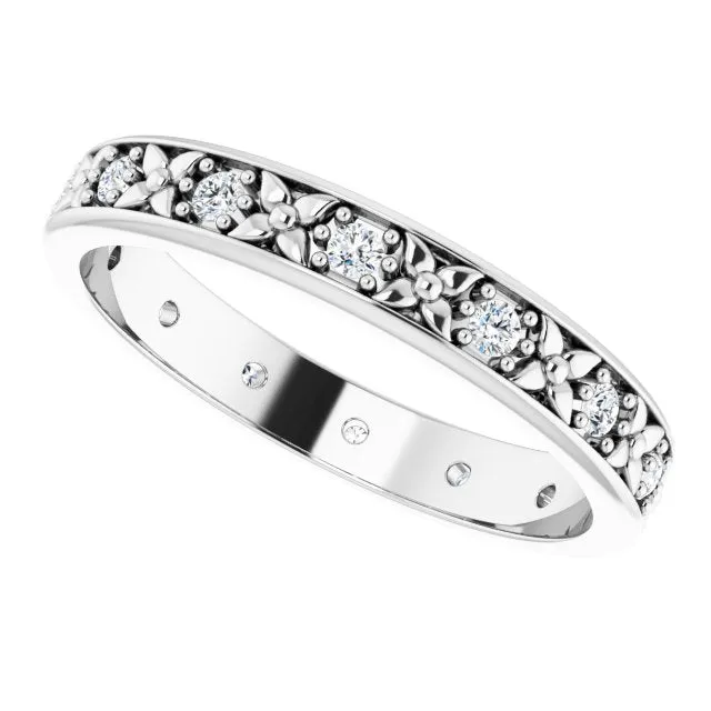 0.28 ct. Round Diamond Eternity Band Floral Design Ring