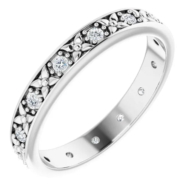 0.28 ct. Round Diamond Eternity Band Floral Design Ring