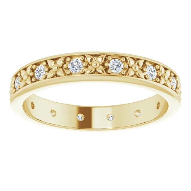 0.28 ct. Round Diamond Eternity Band Floral Design Ring