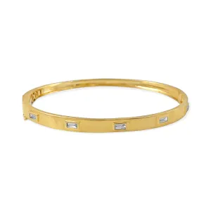 0.43ct Baguette Diamonds in 14K Yellow Gold Trendy Bangle Bracelet 6.5"