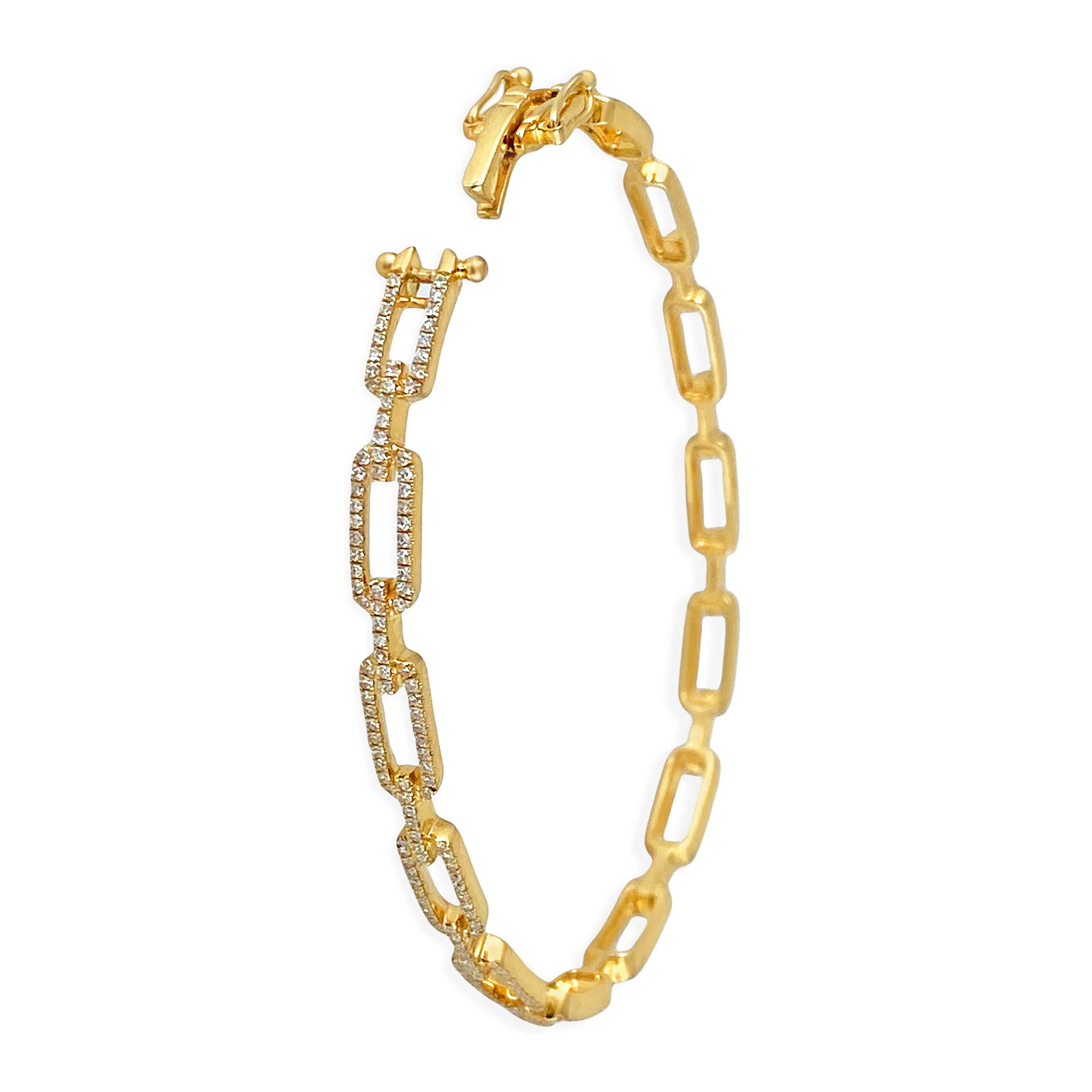0.45ct Round Diamonds in 14K Yellow Gold Paperclip Bangle Bracelet 6.5
