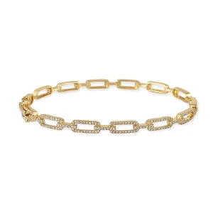 0.45ct Round Diamonds in 14K Yellow Gold Paperclip Bangle Bracelet 6.5