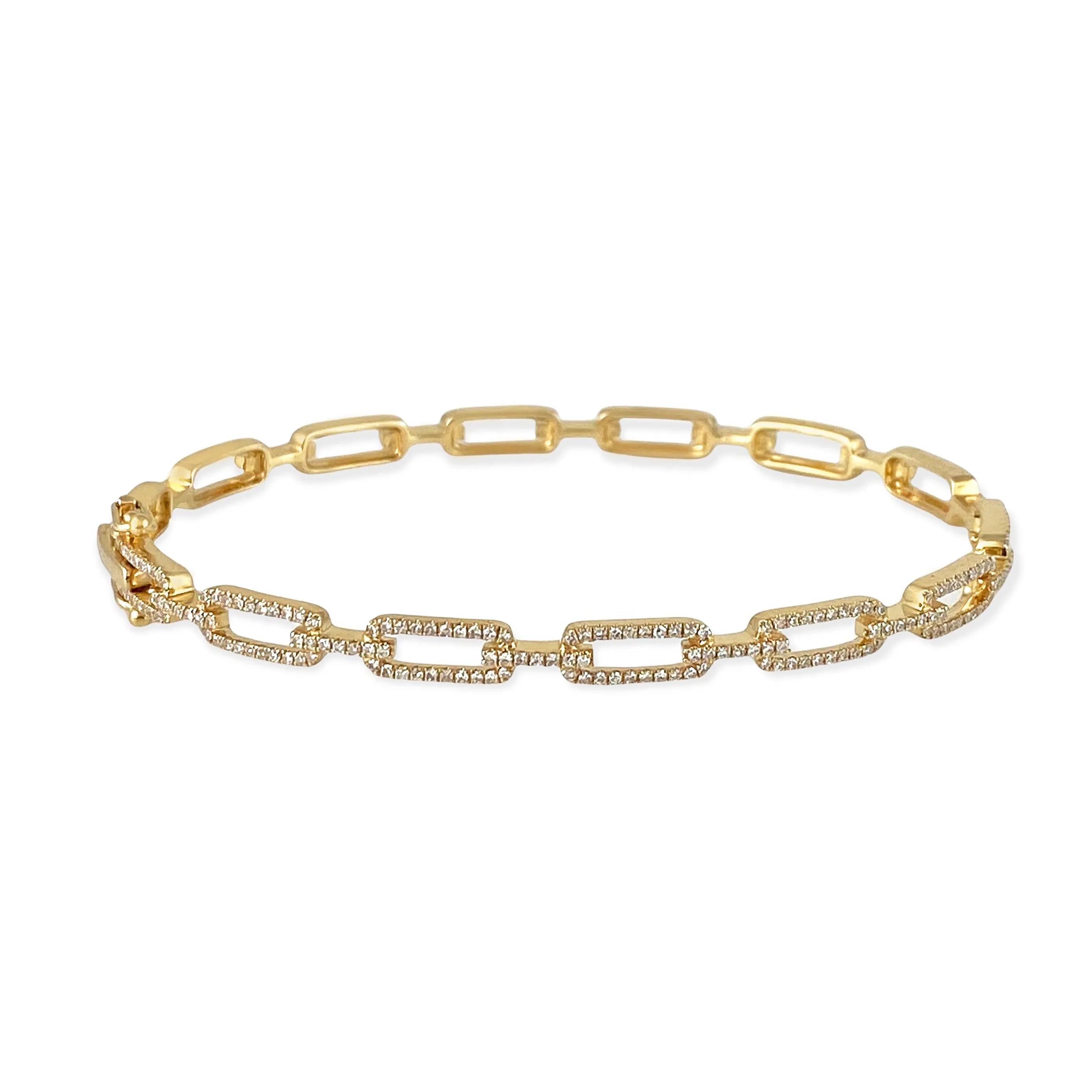 0.45ct Round Diamonds in 14K Yellow Gold Paperclip Bangle Bracelet 6.5