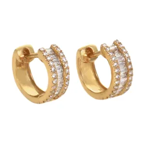 0.48tcw Baguette & Round Diamonds in 14K Gold Trendy Huggie Hoop Earrings