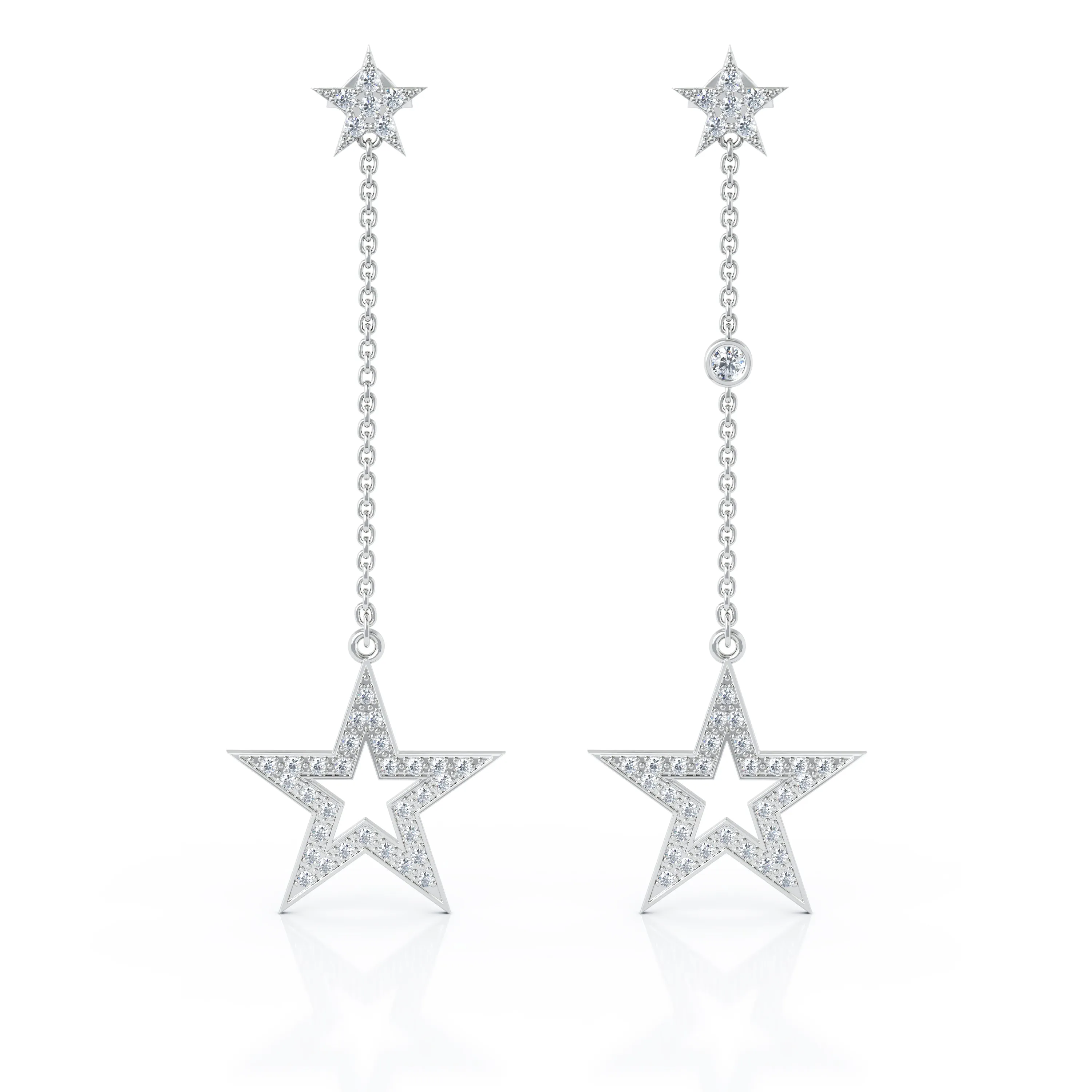 0.75Ct Diamond Star Mismatched Drop Chain Earrings in 14K Gold