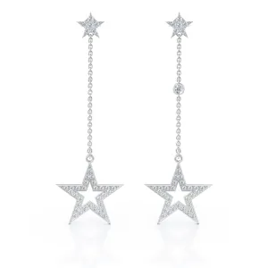 0.75Ct Diamond Star Mismatched Drop Chain Earrings in 14K Gold