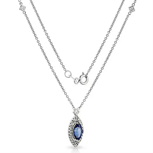 0.86 Ct. Blue Sapphire Marquise & Diamonds Floating Halo Pendant Necklace