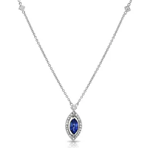 0.86 Ct. Blue Sapphire Marquise & Diamonds Floating Halo Pendant Necklace