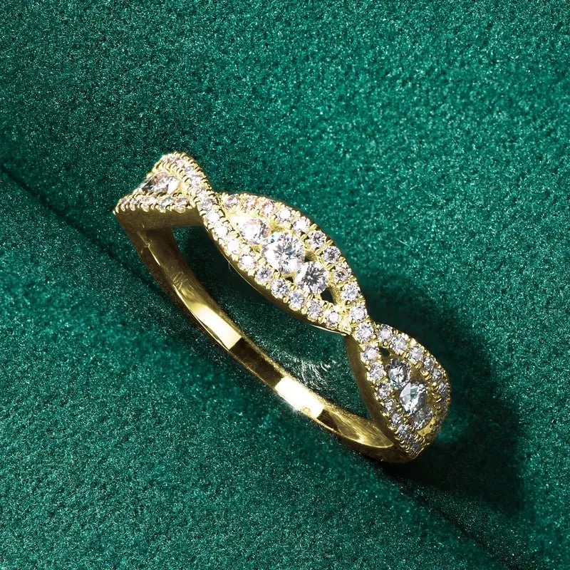 10K Solid Gold Round Cut Diamond Twist Wedding Band