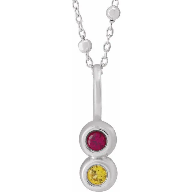 14k Gold Bezel Set Family Bar Vertical Birthstone 18" Necklace