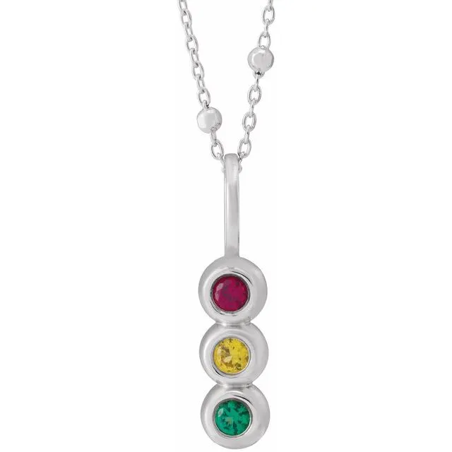 14k Gold Bezel Set Family Bar Vertical Birthstone 18" Necklace
