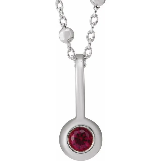 14k Gold Bezel Set Family Bar Vertical Birthstone 18" Necklace