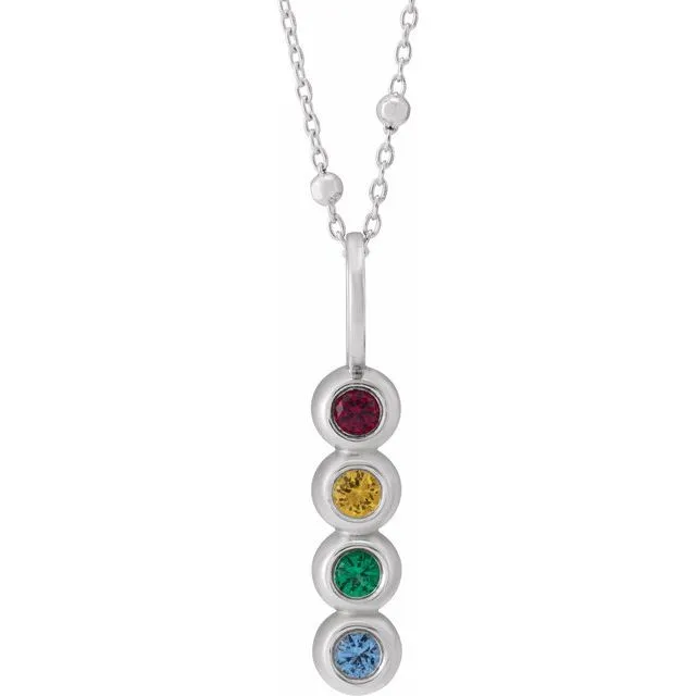 14k Gold Bezel Set Family Bar Vertical Birthstone 18" Necklace