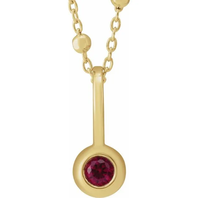 14k Gold Bezel Set Family Bar Vertical Birthstone 18" Necklace