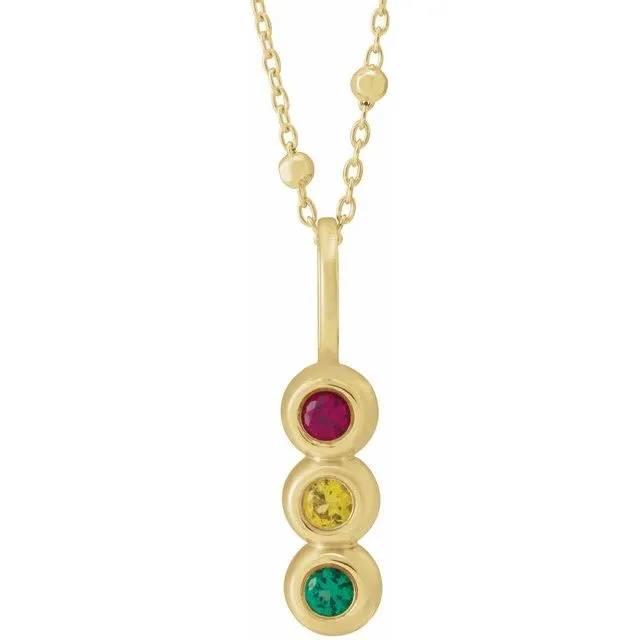 14k Gold Bezel Set Family Bar Vertical Birthstone 18" Necklace