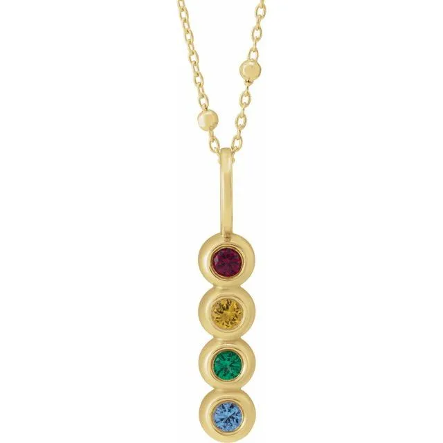 14k Gold Bezel Set Family Bar Vertical Birthstone 18" Necklace