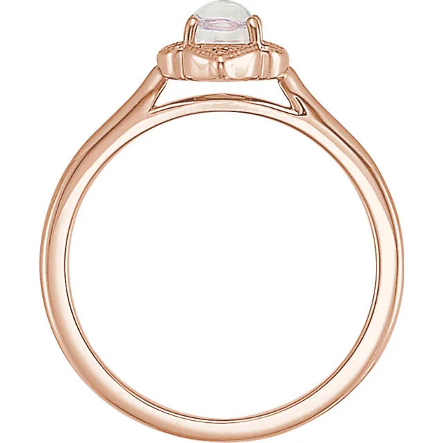 14k Gold Rainbow Moonstone and .03 CTW Diamond Clover Ring