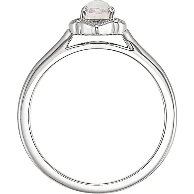 14k Gold Rainbow Moonstone and .03 CTW Diamond Clover Ring
