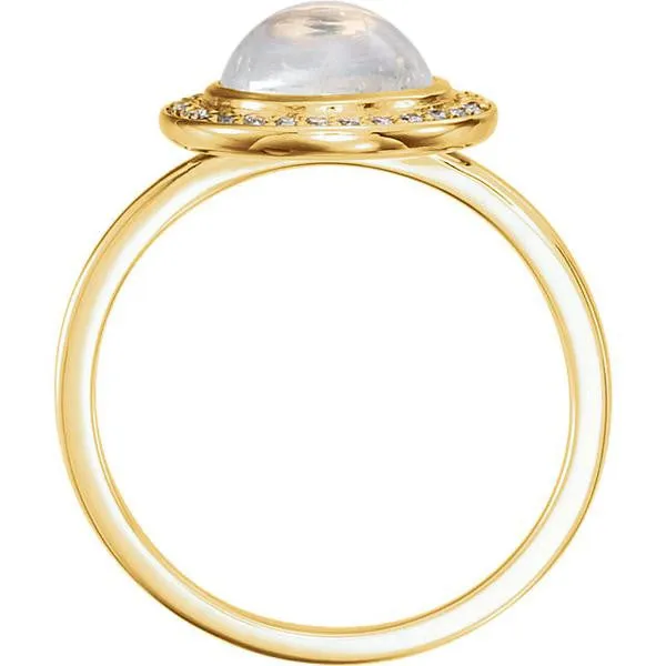 14k Gold Round Rainbow Moonstone Diamond Halo Ring - White, Yellow or Rose or Platinum