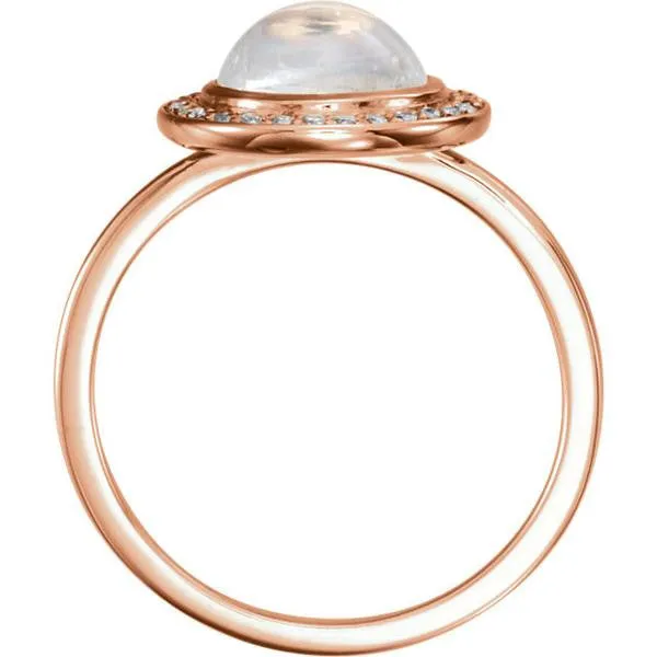 14k Gold Round Rainbow Moonstone Diamond Halo Ring - White, Yellow or Rose or Platinum