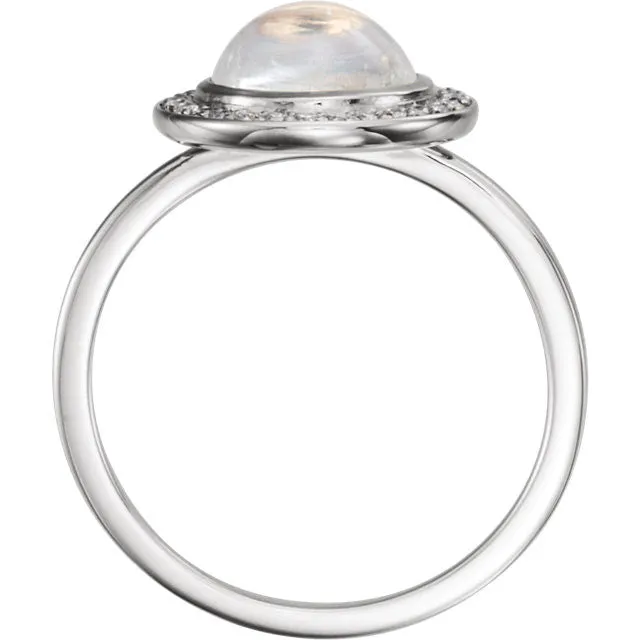 14k Gold Round Rainbow Moonstone Diamond Halo Ring - White, Yellow or Rose or Platinum