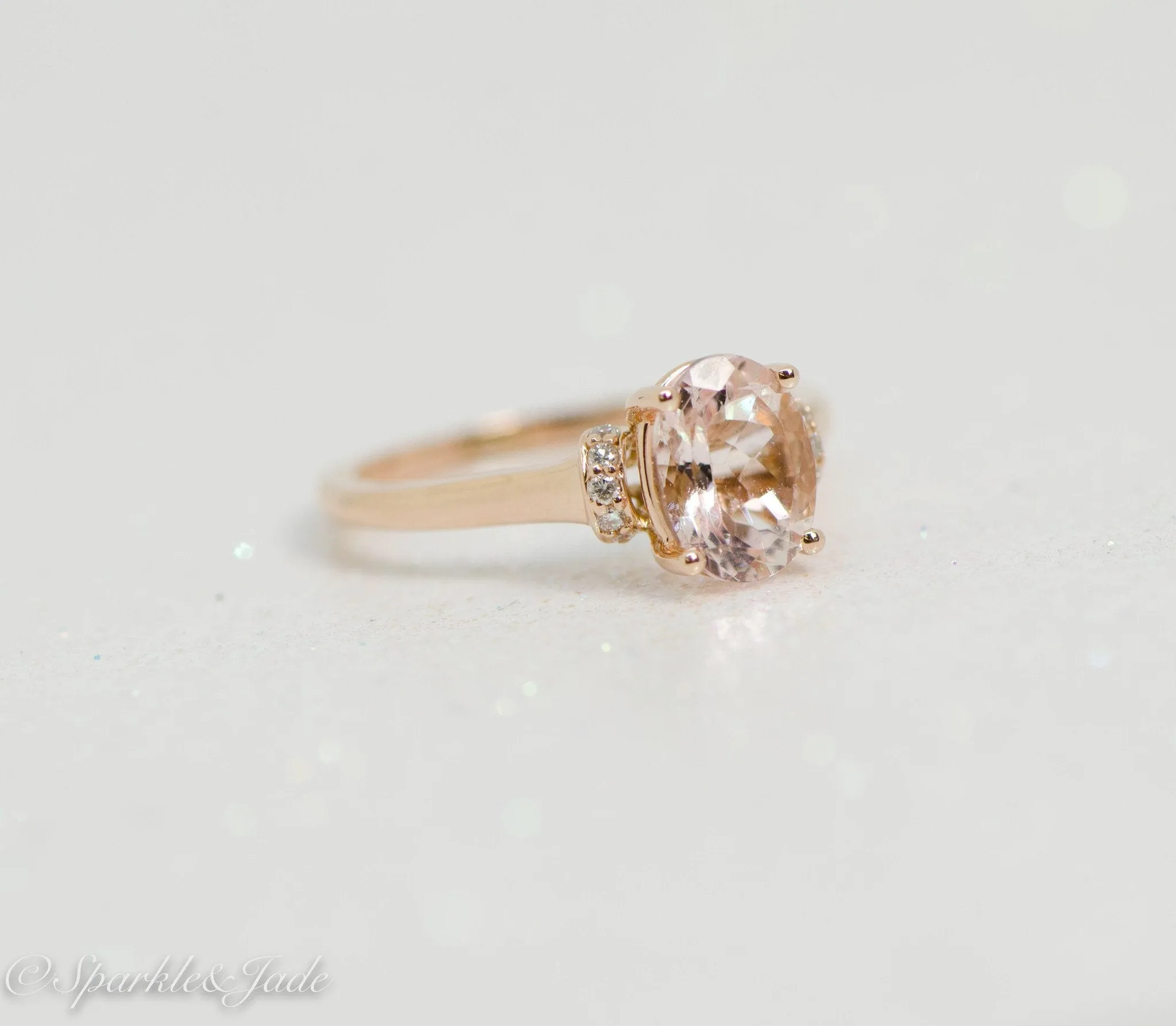 14k Rose Gold Oval Morganite & .05 CTW Diamond Ring