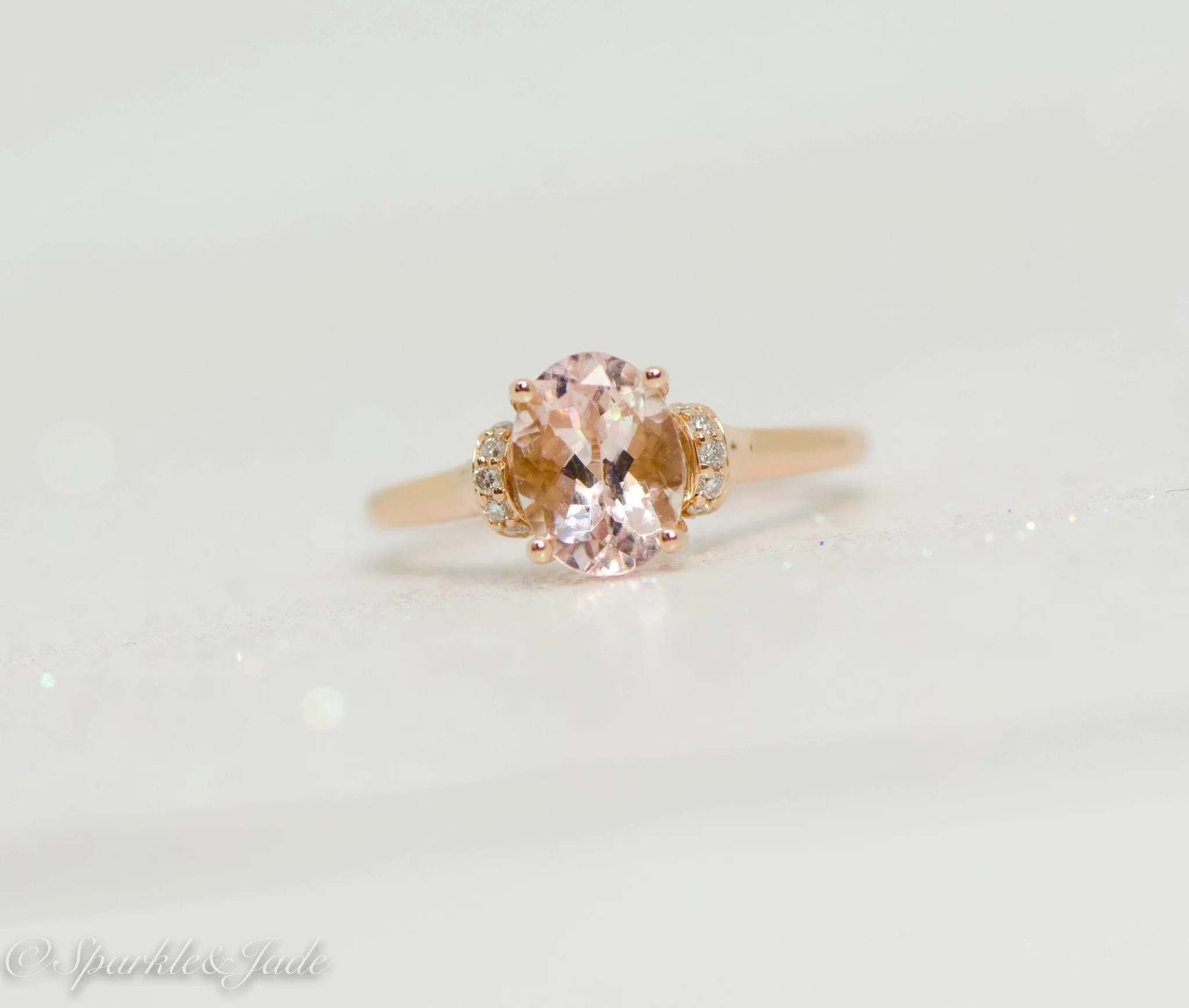 14k Rose Gold Oval Morganite & .05 CTW Diamond Ring