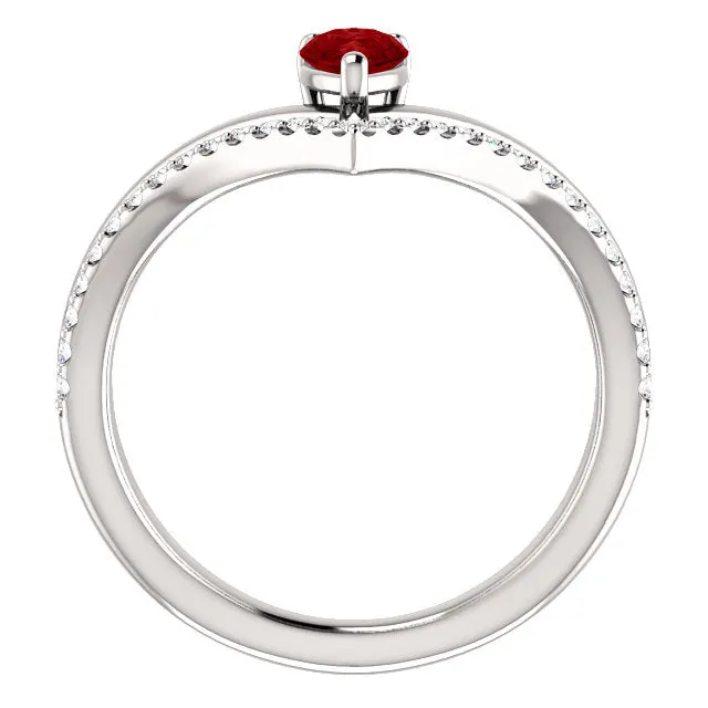 14K White Yellow or Rose Gold Ruby Pear & 1/6 CTW Diamond Double V Ring