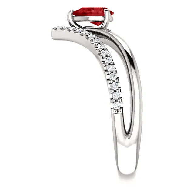 14K White Yellow or Rose Gold Ruby Pear & 1/6 CTW Diamond Double V Ring