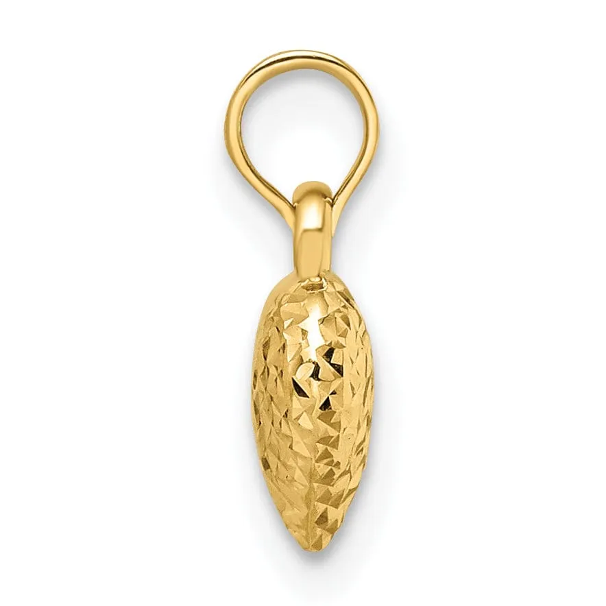 14k Yellow Gold Diamond Cut Polished Finish Semi-Solid Women's 3-Dimensional Small Size Puffed Heart Design Charm Pendant