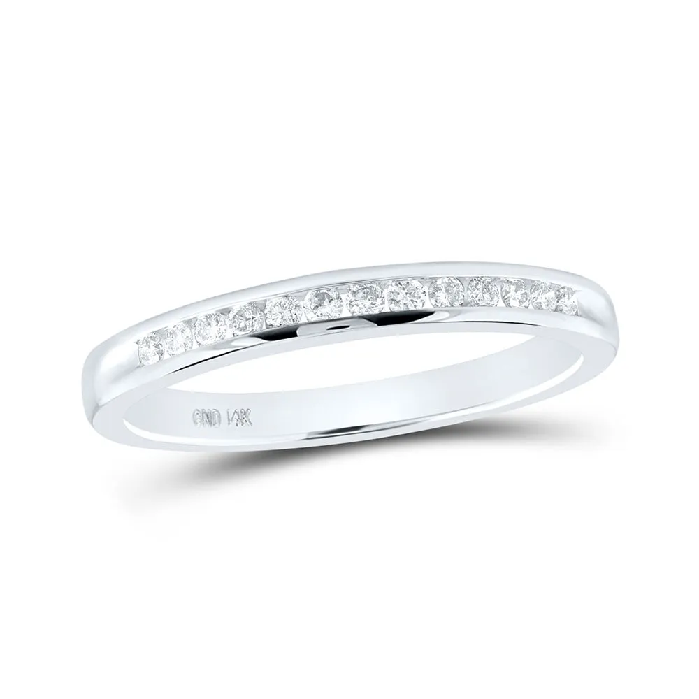 14kt White Gold Womens Round Diamond Wedding Single Channel Band 1/6 Cttw