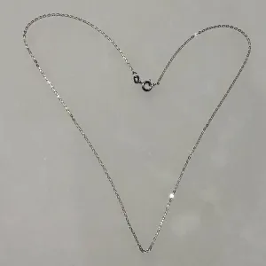 16, 18, and 20-inch slender Italian 925 sterling silver Diamond-Cut cable chain with spring ring clasp. Rhodium Plated.