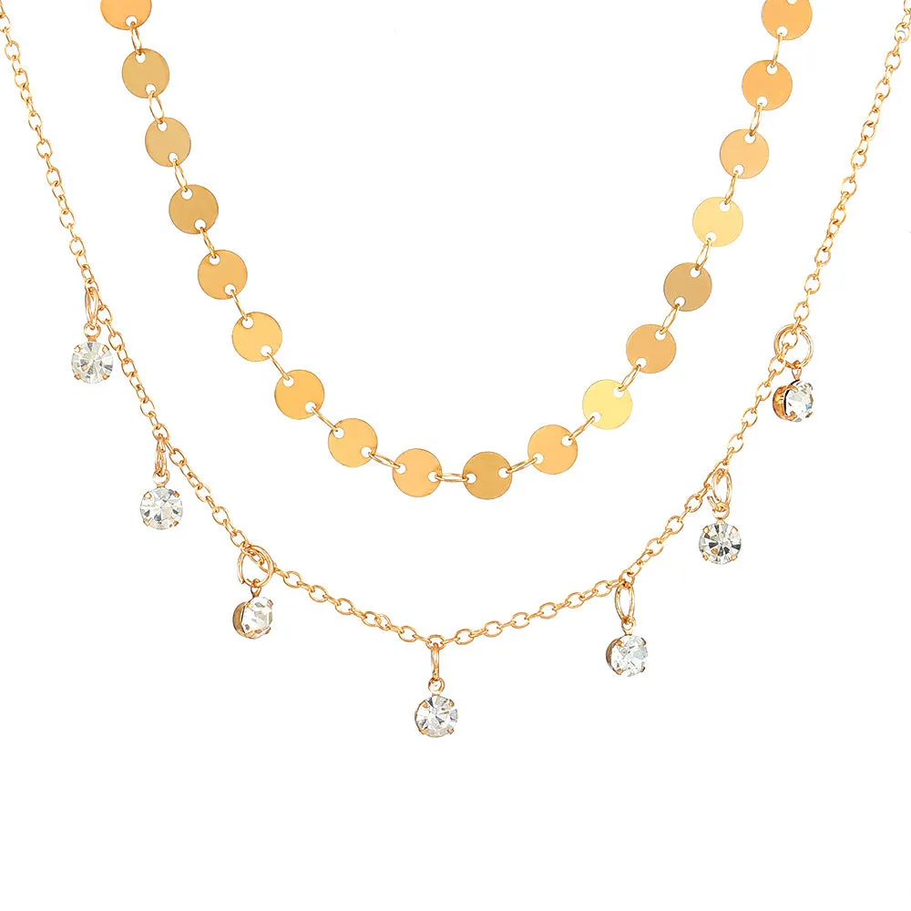 18K Gold-Plated & Cubic Zirconia Sequin Station Necklace