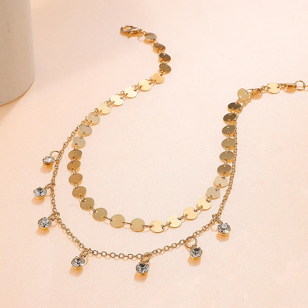 18K Gold-Plated & Cubic Zirconia Sequin Station Necklace