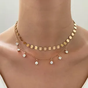 18K Gold-Plated & Cubic Zirconia Sequin Station Necklace