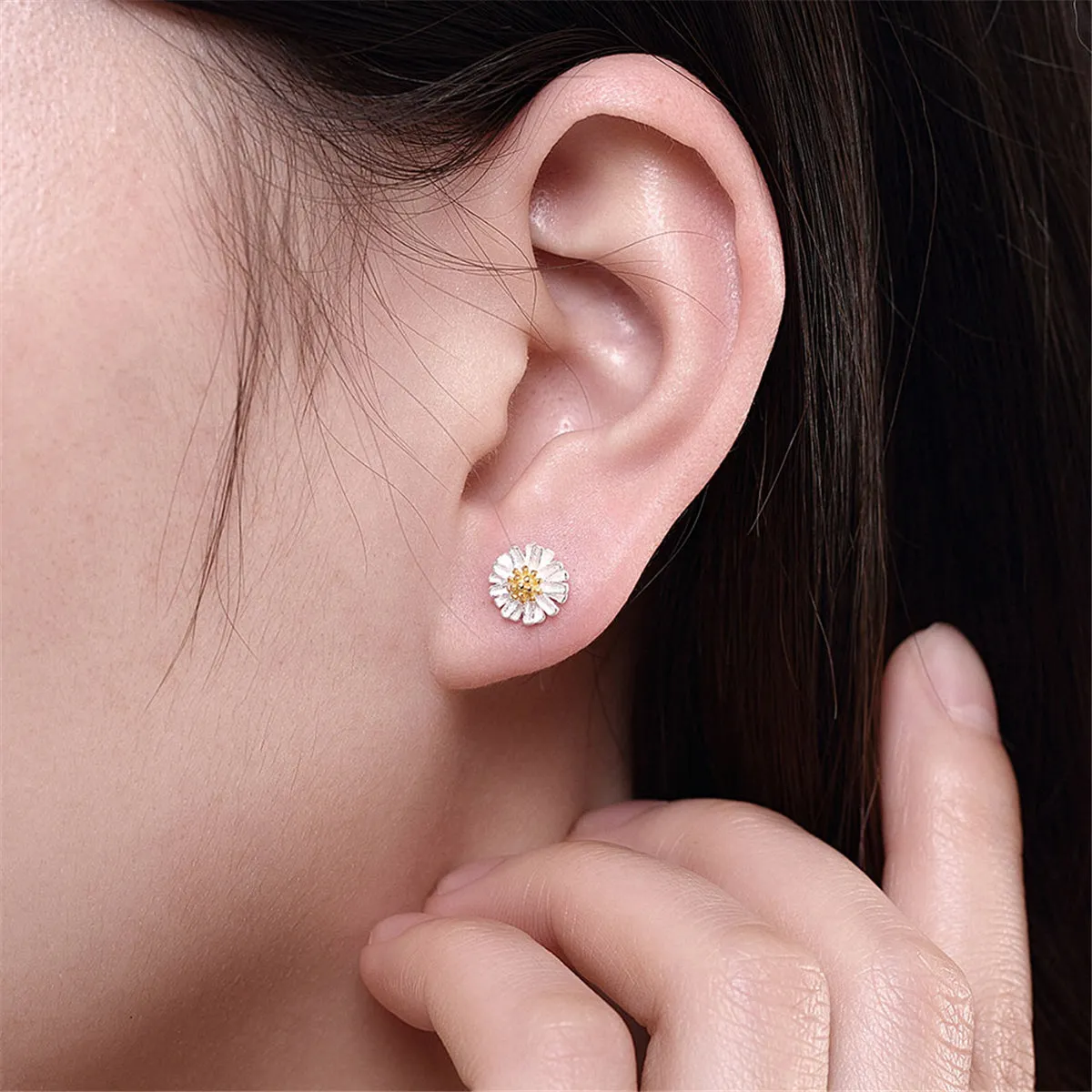 18K Gold-Plated & Sterling Silver Flower Stud Earrings