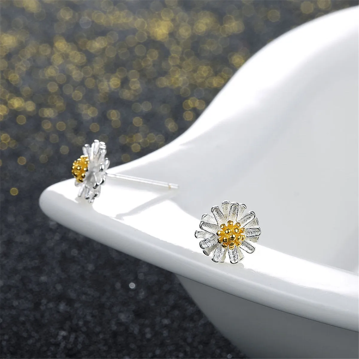 18K Gold-Plated & Sterling Silver Flower Stud Earrings