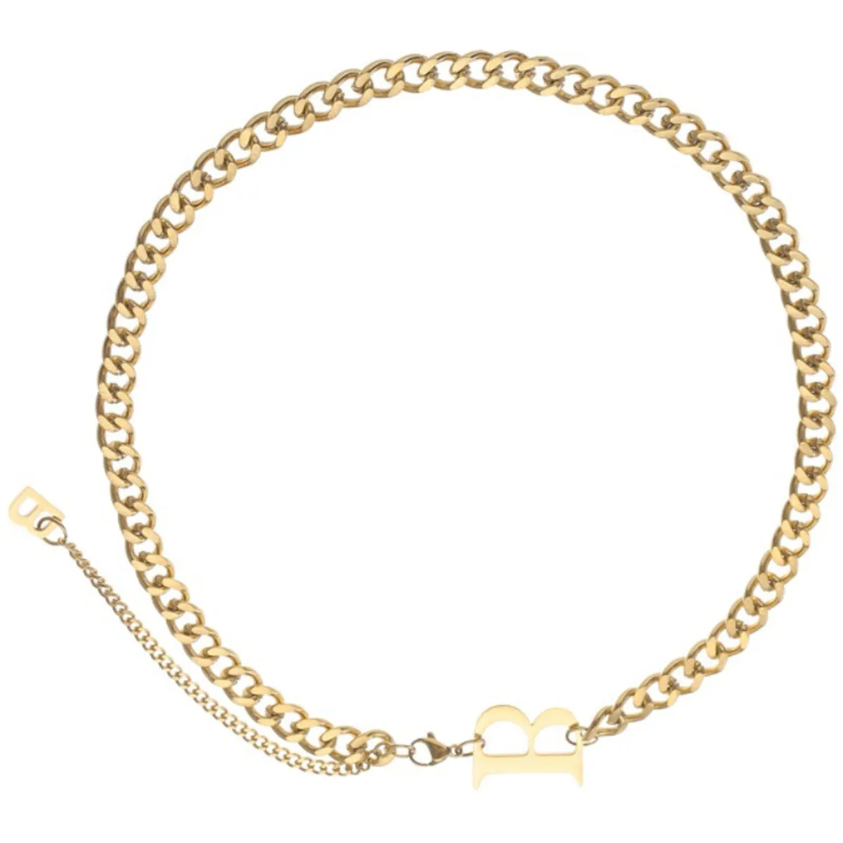 18K Gold-Plated 'B' Cuban Chain Lariat Necklace