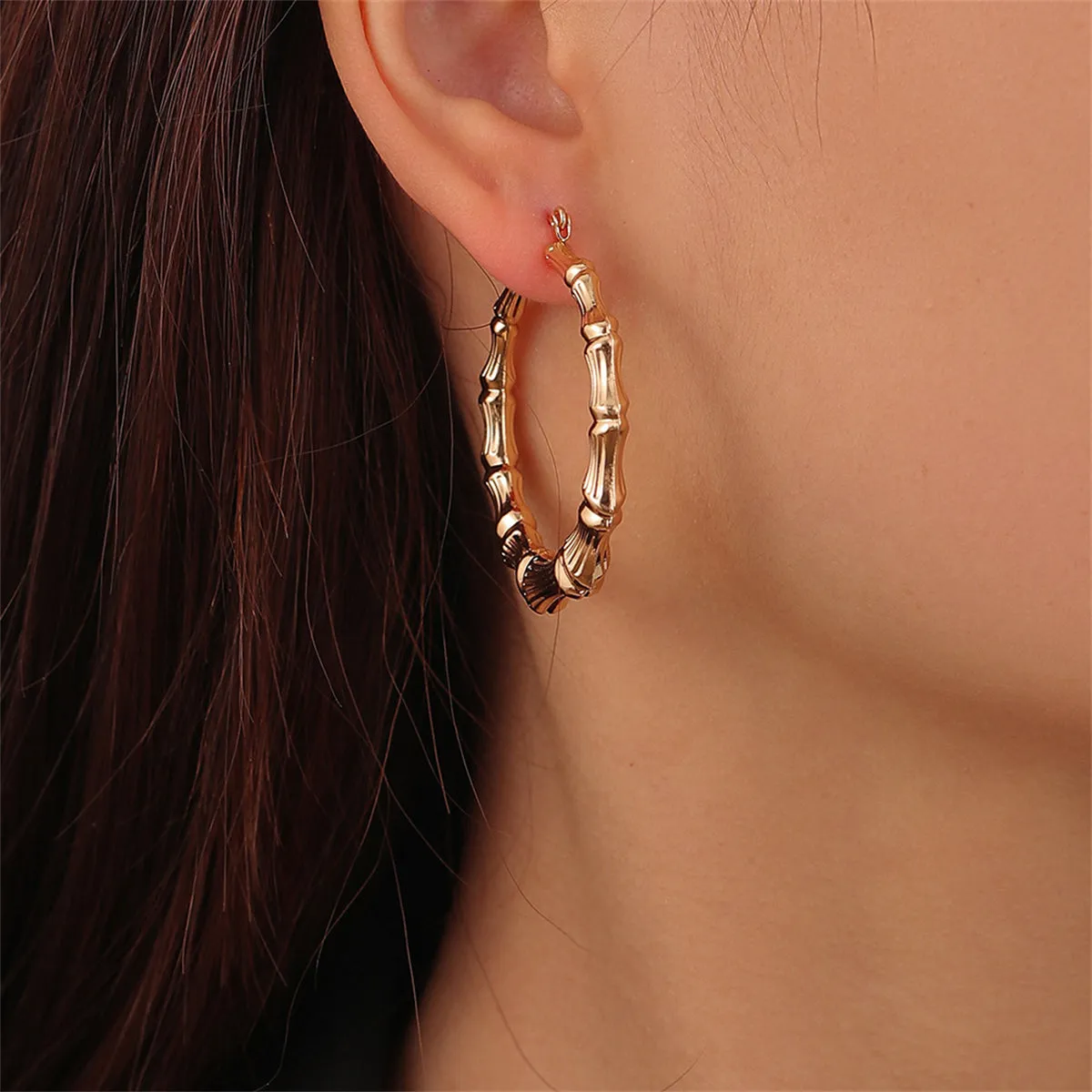 18K Gold-Plated Bamboo Hoop Earrings