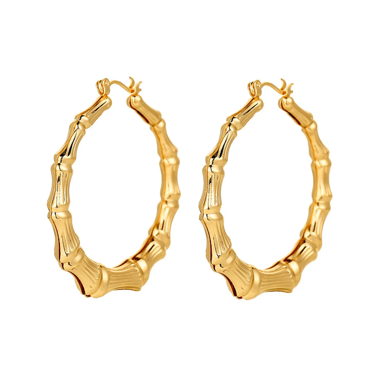 18K Gold-Plated Bamboo Hoop Earrings