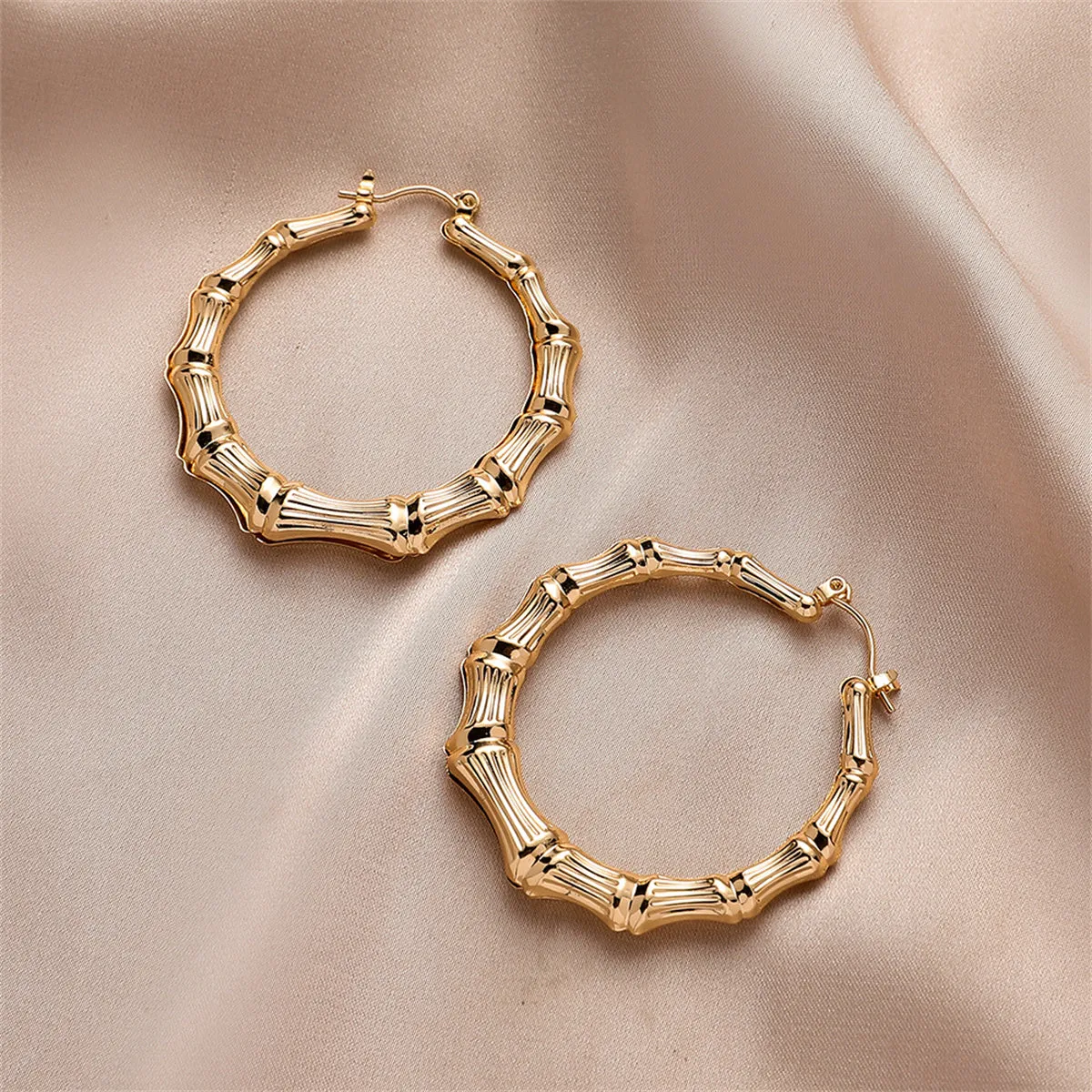 18K Gold-Plated Bamboo Hoop Earrings