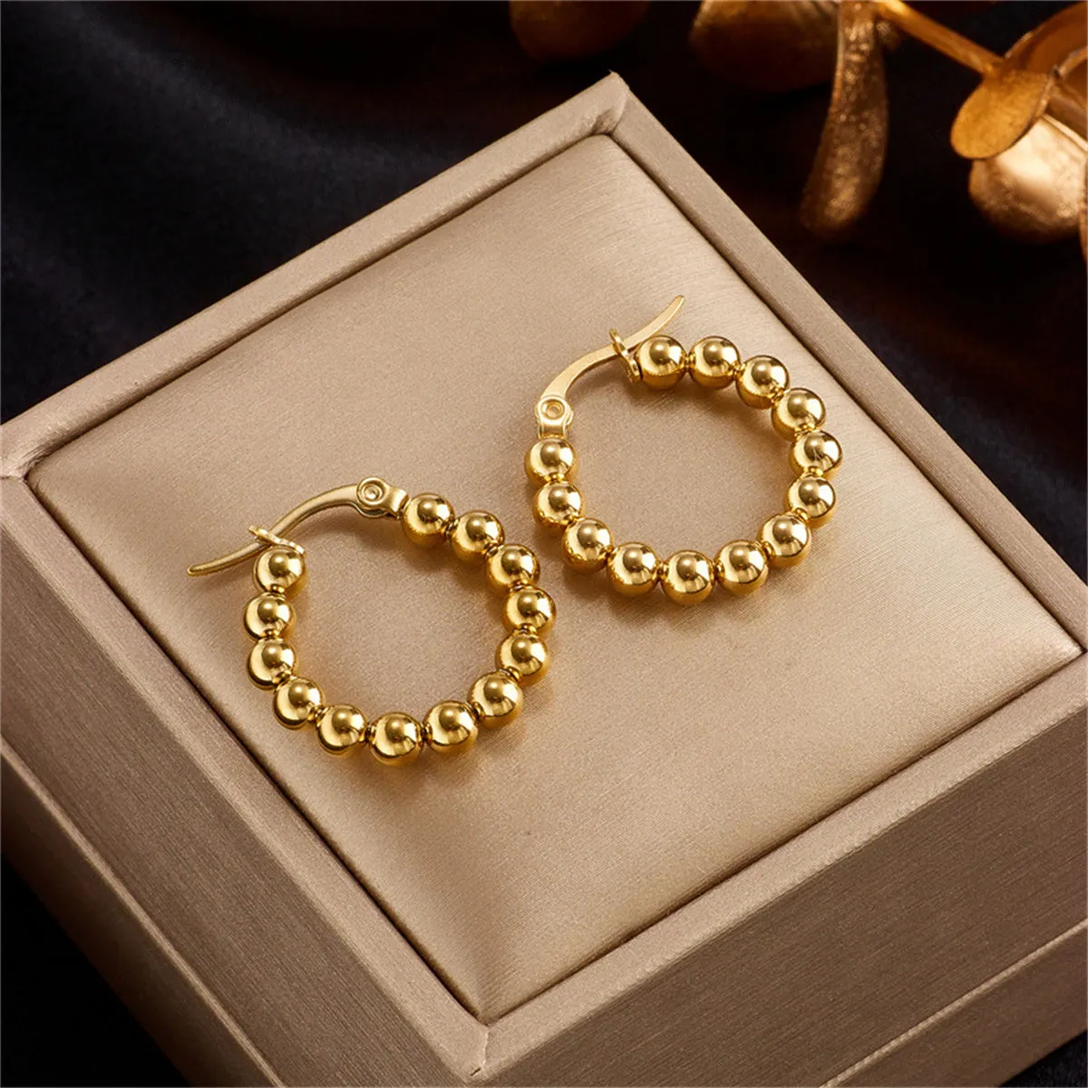 18K Gold-Plated Bead Hoop Earring