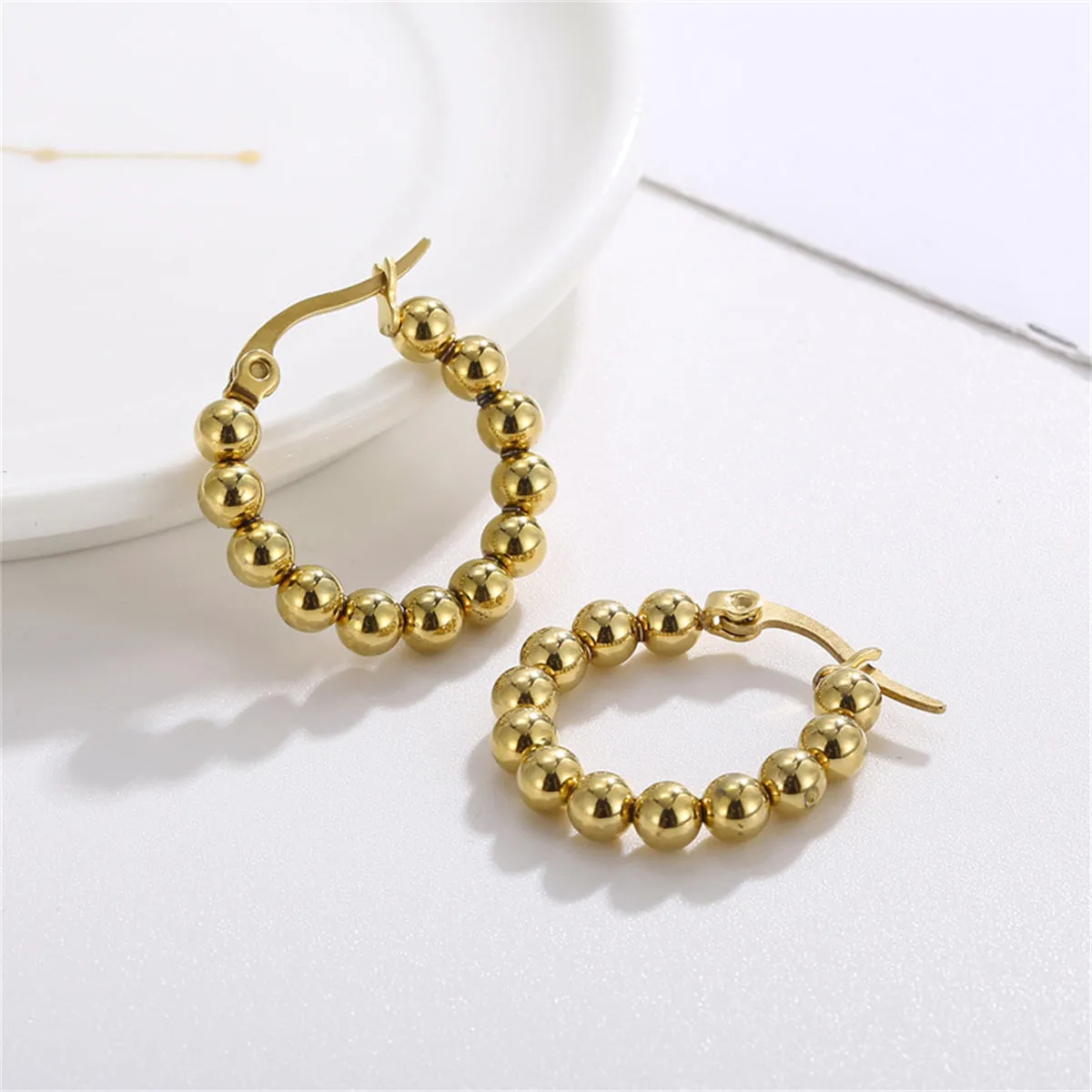 18K Gold-Plated Bead Hoop Earring