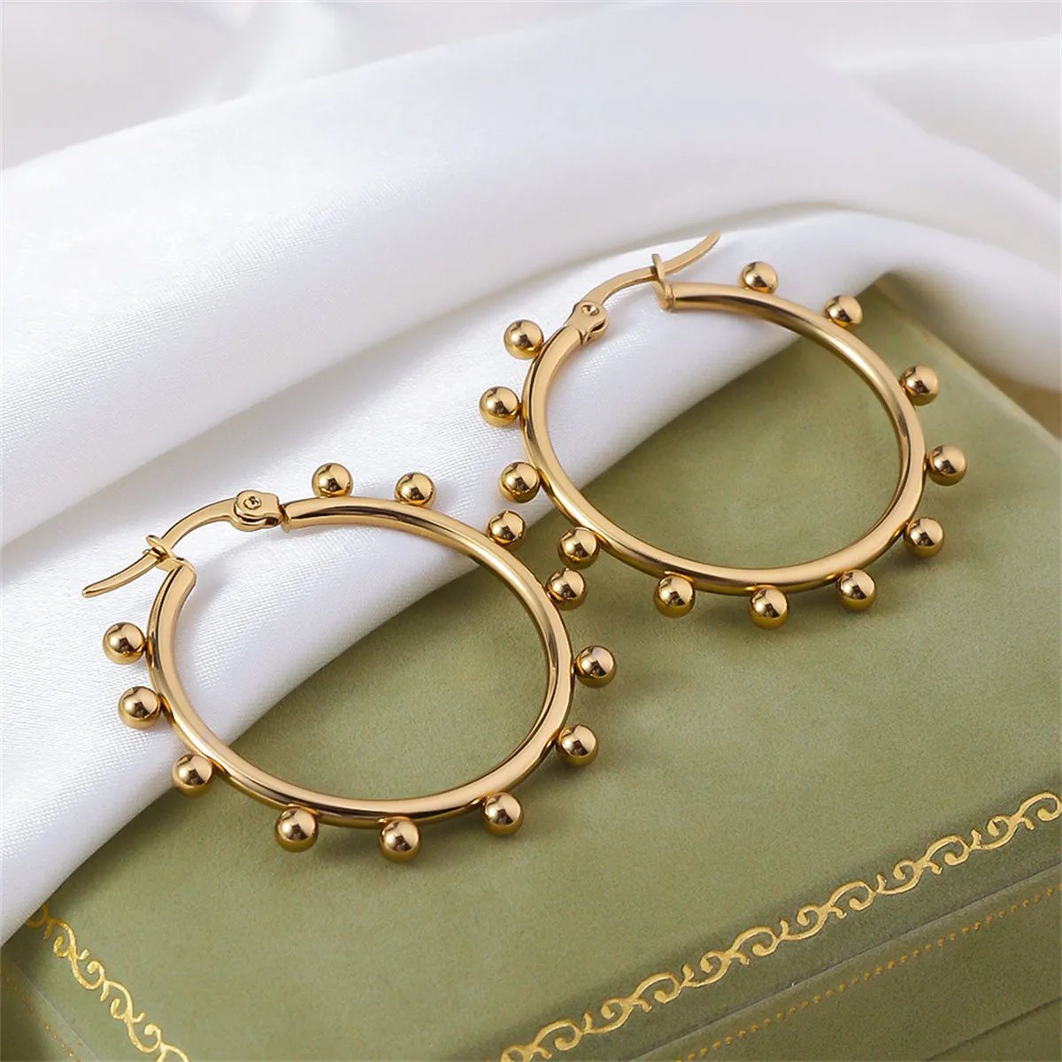 18K Gold-Plated Beaded Hoop Earrings